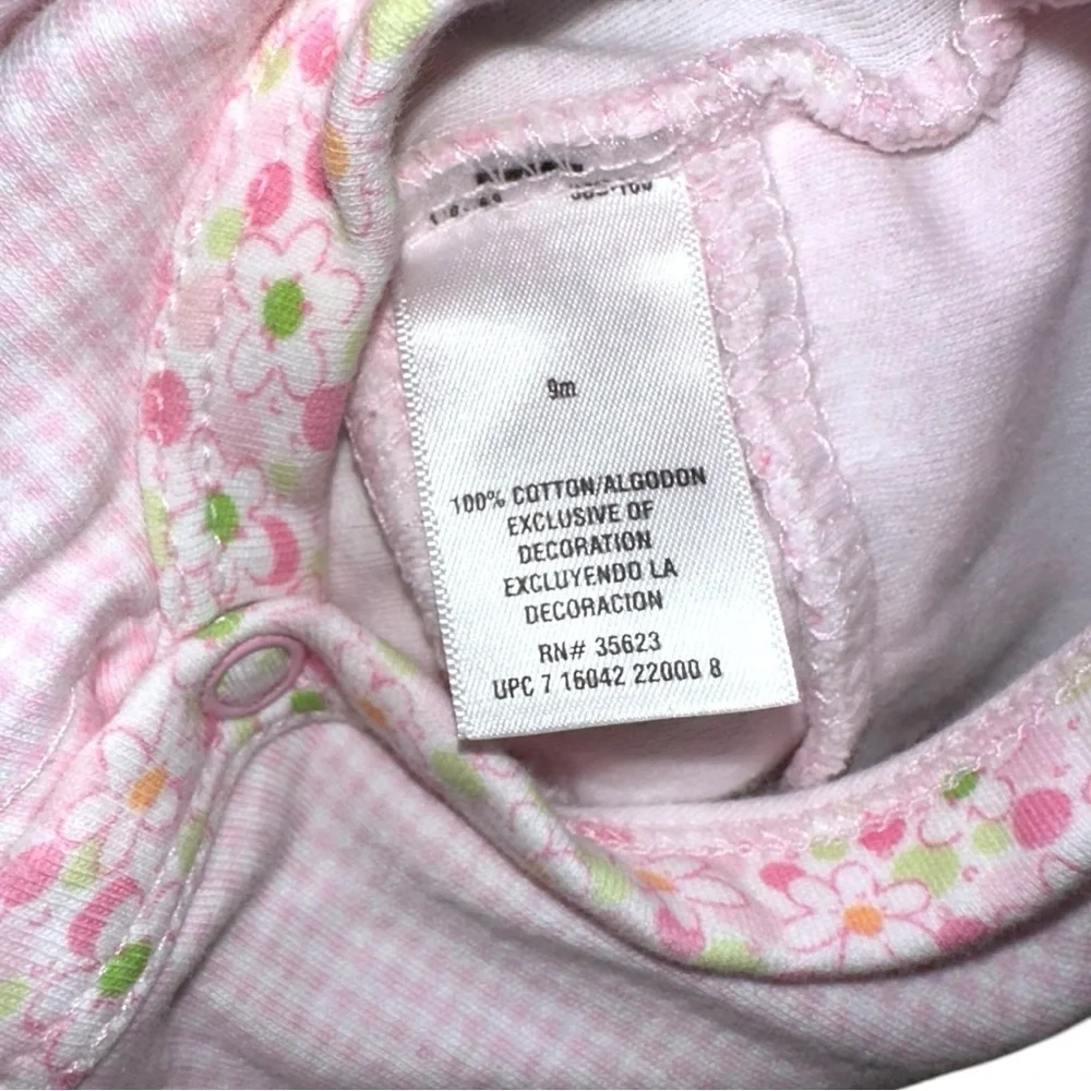 Vintage Carter's Romper 9M Pink Gingham, Ruffle Back, Hearts, Cottagecore